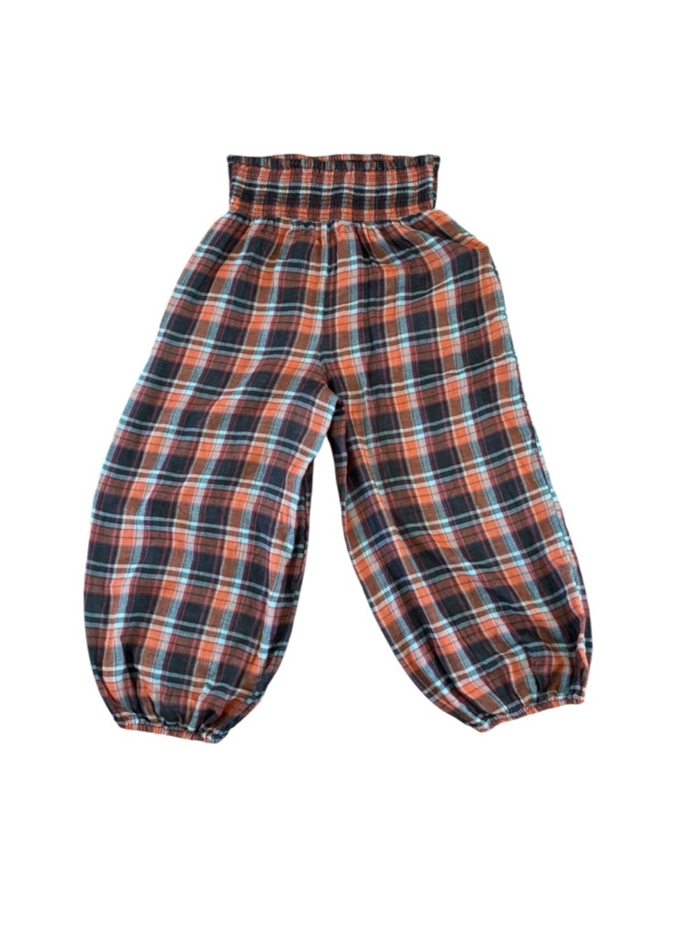 Intimately Free People Double Trouble Pant Sz S Plaid Cinched Ankle Navy Orange